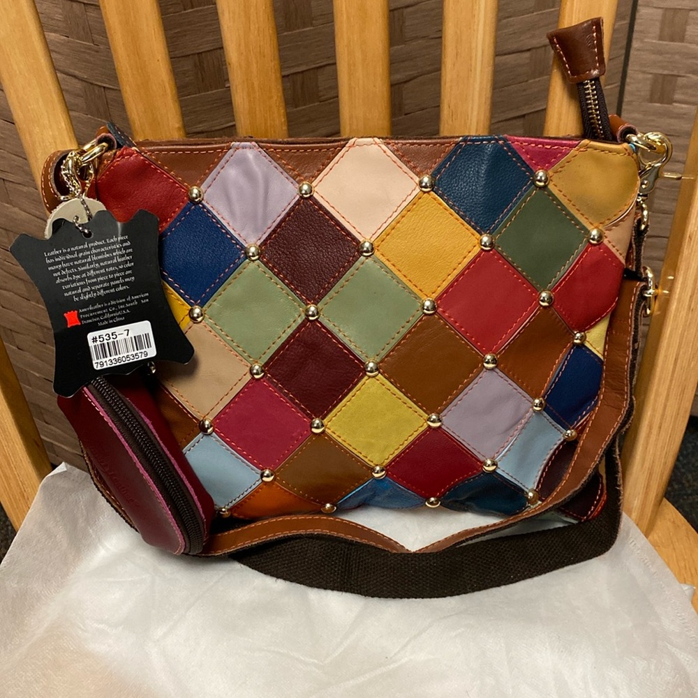 NWT AMERI LEATHER PATCHWORK ADJUSTABLE CROSSBODY SHOULDER BAG